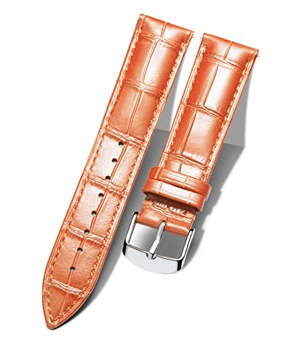 BINLUN Leder Uhrenarmband Krokodilmuster Schnellverschluss Ersatz Kalbsleder Uhrenarmbänder 10 Farben 13 Größen für Herren & Damen(Silberne Schnalle,Orange,19mm) von BINLUN