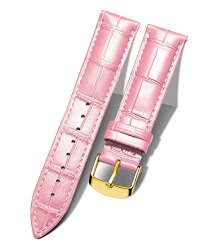 BINLUN Leder Uhrenarmband Krokodilmuster Schnellverschluss Ersatz Kalbsleder Uhrenarmbänder 10 Farben 13 Größen für Herren & Damen(Goldene Schnalle,Pink,13mm) von BINLUN