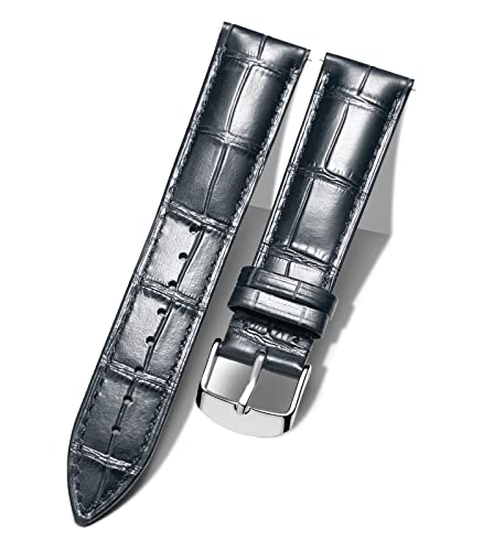 BINLUN Leder-Uhrenarmband Krokodilmuster Schnellverschluss Ersatz Kalbsleder Uhrenarmbänder Smartwatch 10 Farben 13 Größen für Herren & Damen(Silberne Schnalle,Schwarz,20mm) von BINLUN