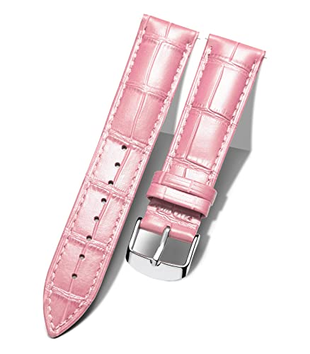 BINLUN Leder Uhrenarmband Krokodilmuster Schnellverschluss Ersatz Kalbsleder Uhrenarmbänder 10 Farben 13 Größen für Herren & Damen(Silberne Schnalle,Pink,18mm) von BINLUN