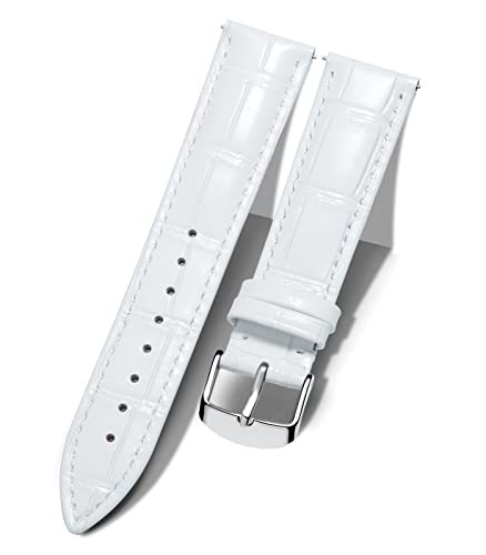 BINLUN Leder Uhrenarmband Krokodilmuster Schnellverschluss Ersatz Kalbsleder Uhrenarmbänder 10 Farben 13 Größen für Herren & Damen(Silberne Schnalle,Weiß,12mm) von BINLUN