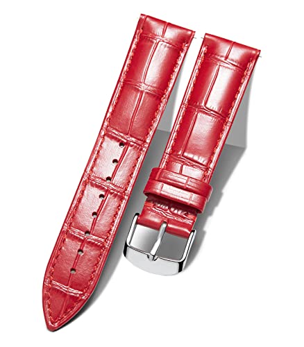BINLUN Leder Uhrenarmband Krokodilmuster Schnellverschluss Ersatz Kalbsleder Uhrenarmbänder 10 Farben 13 Größen für Herren & Damen(Silberne Schnalle,Rot,16mm) von BINLUN