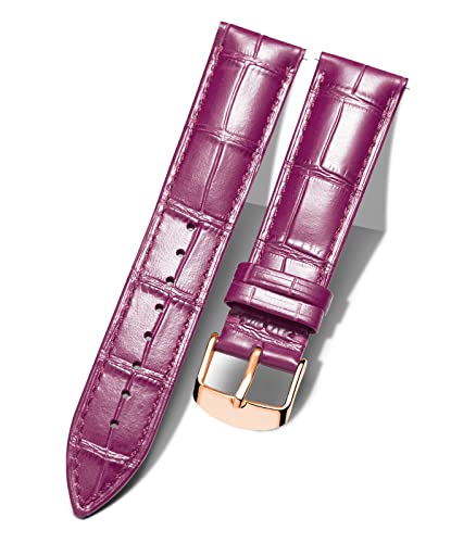 BINLUN Leder-Uhrenarmband Krokodilmuster Schnellverschluss Ersatz Kalbsleder Uhrenarmbänder Smartwatch 10 Farben 13 Größen für Herren & Damen(Roségoldene Schnalle,Aubergine,22mm) von BINLUN