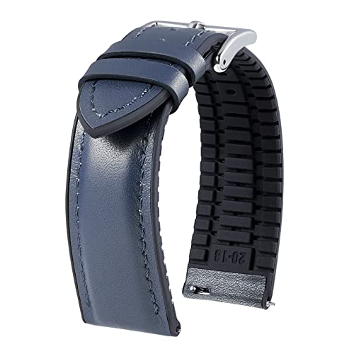 BINLUN Leder Uhrenarmbänder Silikon-Innenfutter Hybrid Elegant Elegant Schnellverschluss Lederarmband für Smartwatches Schwarze/Silberne Schnalle 6 Farben Herren Damen(blau,20mm,Silberne Schnalle) von BINLUN