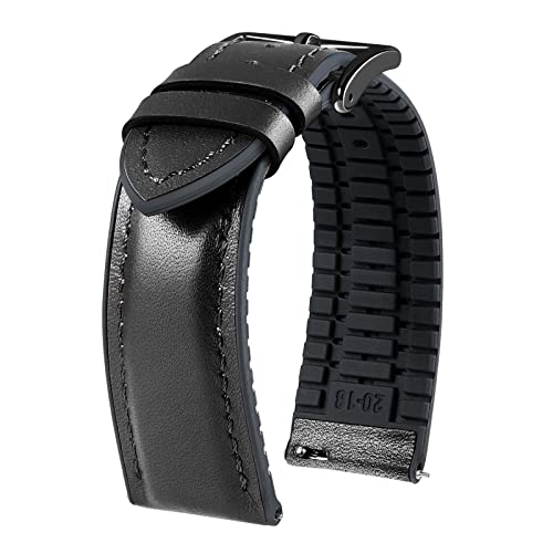 BINLUN Leder & Gummi Hybrid Uhrenarmbänder Schnellverschluss Leder & Silikon Smart Watch Straps Top Qualität 6 Farben Männer Frauen（Schwarz, 22mm,14mm,Schwarze Schnalle) von BINLUN