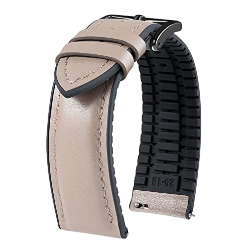 BINLUN Leder Uhrenarmbänder Silikon-Innenfutter Hybrid Elegant Schnellverschluss Lederarmband für Smartwatches Schwarze/Silberne Schnalle 6 Farben Herren Damen（Beige,22mm,Schwarze Schnalle von BINLUN