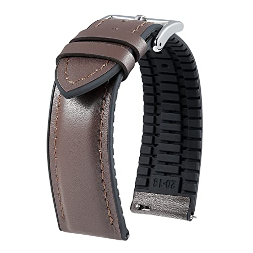 BINLUN Leder Uhrenarmbänder Silikon-Innenfutter Hybrid Elegant Schnellverschluss Lederarmband für Smartwatches Schwarze/Silberne Schnalle 6 Farben Herren Damen（Braun,16mm,Silberne Schnalle von BINLUN