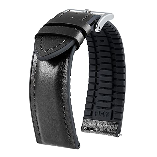 BINLUN Leder Uhrenarmbänder Silikon-Innenfutter Hybrid Elegant Schnellverschluss Lederarmband für Smartwatches Schwarze/Silberne Schnalle 6 Farben Herren Damen（Schwarz, 21mm,Silberne Schnalle von BINLUN