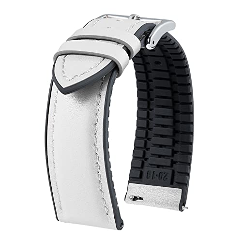 BINLUN Leder Uhrenarmbänder Silikon-Innenfutter Hybrid Elegant Schnellverschluss Lederarmband für Smartwatches Schwarze/Silberne Schnalle 6 Farben Herren Damen（Weiß,16mm,Silberne Schnalle von BINLUN