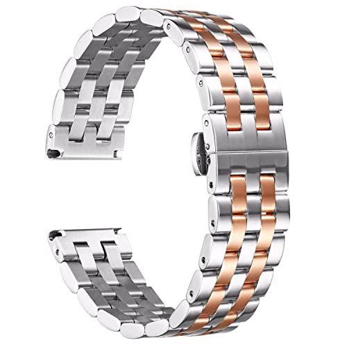 BINLUN Metall Uhrenarmbänder Edelstahl Uhrenarmband für Herren Damen Metallarmband mit Geraden und Gebogenen Ende 18mm 19mm 20mm 21mm 22mm 24mm Armband (Gold, Silber, Schwarz, Roségold, Zwei Ton) von BINLUN