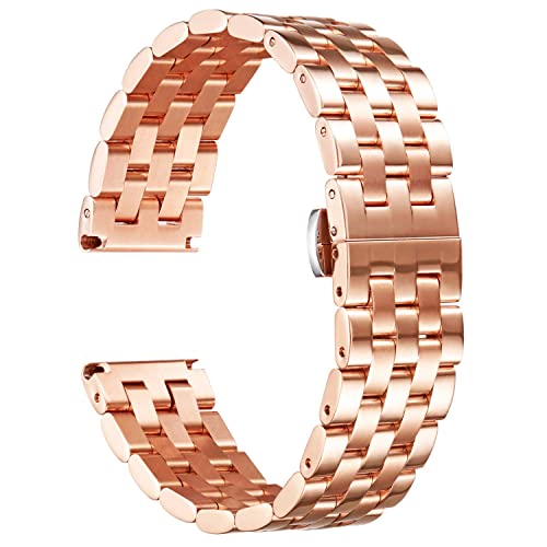 BINLUN Metall Uhrenarmbänder Edelstahl Uhrenarmband für Herren Damen Metallarmband mit Geraden und Gebogenen Ende 18mm 19mm 20mm 21mm 22mm 24mm Armband (Gold, Silber, Schwarz, Roségold, Zwei Ton) von BINLUN