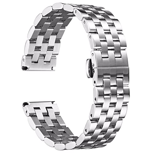 BINLUN Metall Uhrenarmbänder Edelstahl Uhrenarmband für Herren Damen Metallarmband mit Geraden und Gebogenen Ende 18mm 19mm 20mm 21mm 22mm 24mm Armband (Silber) von BINLUN