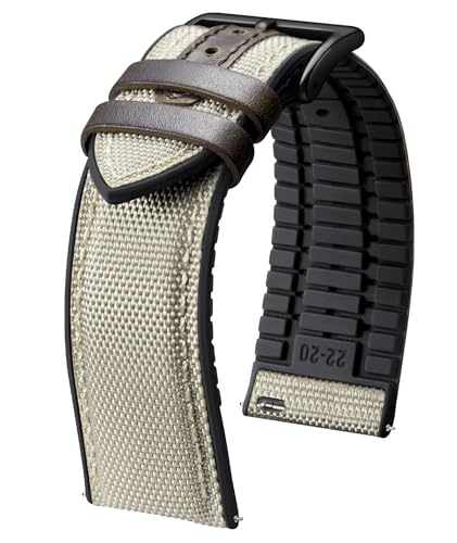 BINLUN Nylon Silikon Uhrenarmbänder 18mm 19mm 20mm 21mm 22mm Schnellverschluss Canvas Gummi Hybrid Uhrenarmband Ersatzarmbänder für Männer Frauen 9 Farben(Khaki/Schwarze Schnalle,21mm) von BINLUN