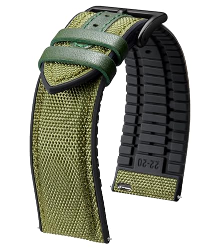 BINLUN Nylon Silikon Uhrenarmbänder 18mm 19mm 20mm 21mm 22mm Schnellverschluss Canvas Gummi Hybrid Uhrenarmband Ersatzarmbänder für Männer Frauen 9 Farben(Schnalle In Armeegrün/Schwarz,20mm) von BINLUN