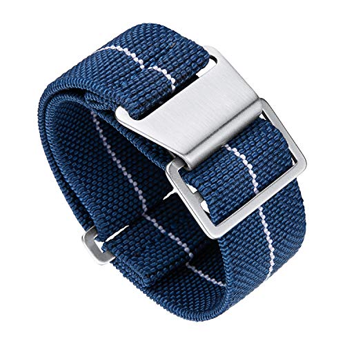 BINLUN Nylon Uhrenarmband Elastic Marinetaucher Fabric Nylon-Armbänder Militär Ersatz-Armband Uhr Hakenverschluss mit Schwarz/Silber Damen&Herren 18/20/22mm von BINLUN