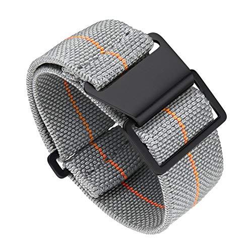 BINLUN Nylon Uhrenarmband Elastic Marinetaucher Fabric Nylon-Armbänder Militär Ersatz-armband Uhr Hakenverschluss mit Schwarz/Silber Damen&Herren 18/20/22mm von BINLUN