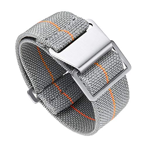 BINLUN Nylon Uhrenarmband Elastic Marinetaucher Fabric Nylon-Armbänder Militär Ersatz-Armband Uhr Hakenverschluss mit Schwarz/Silber Damen&Herren 18/20/22mm von BINLUN