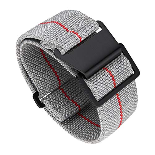 BINLUN Nylon Uhrenarmband Elastic Marinetaucher Fabric Nylon-Armbänder Militär Ersatz-Armband Uhr Hakenverschluss mit Schwarz/Silber Damen&Herren 18/20/22mm von BINLUN