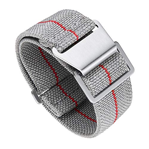 BINLUN Nylon Uhrenarmband Elastic Marinetaucher Fabric Nylon-Armbänder Militär Ersatz-armband Uhr Hakenverschluss mit Schwarz/Silber Damen&Herren 18/20/22mm von BINLUN