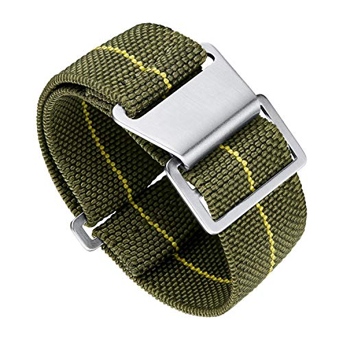 BINLUN Nylon Uhrenarmband Elastic Marinetaucher Fabric Nylon-Armbänder Militär Ersatz-Armband Uhr Hakenverschluss mit Schwarz/Silber Damen&Herren 18/20/22mm von BINLUN