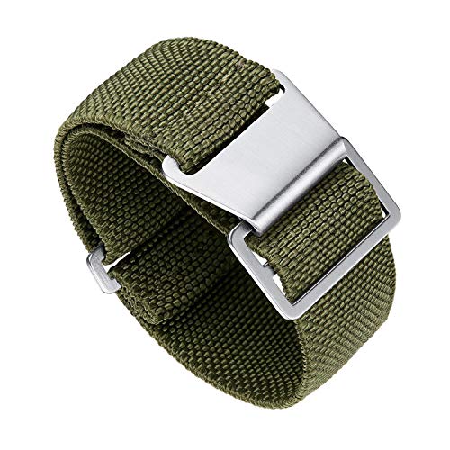 BINLUN Nylon Uhrenarmband Elastic Marinetaucher Fabric Nylon-Armbänder Militär Ersatz-armband Uhr Hakenverschluss mit Schwarz/Silber Damen&Herren 18/20/22mm von BINLUN