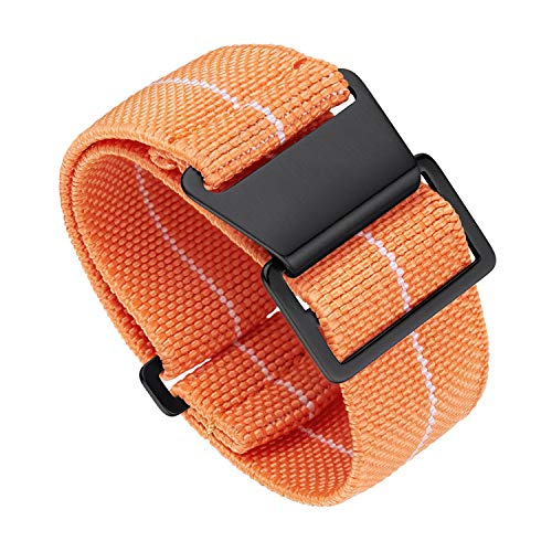 BINLUN Nylon Uhrenarmband Elastic Marinetaucher Fabric Nylon-Armbänder Militär Ersatz-armband Uhr Hakenverschluss mit Schwarz/Silber Damen&Herren 18/20/22mm von BINLUN