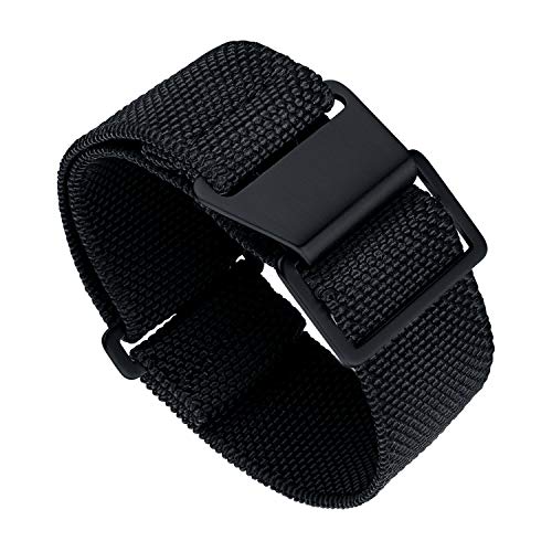 BINLUN Nylon Uhrenarmband Elastic Marinetaucher Fabric Nylon-Armbänder Militär Ersatz-armband Uhr Hakenverschluss mit Schwarz/Silber Damen&Herren 18/20/22mm von BINLUN