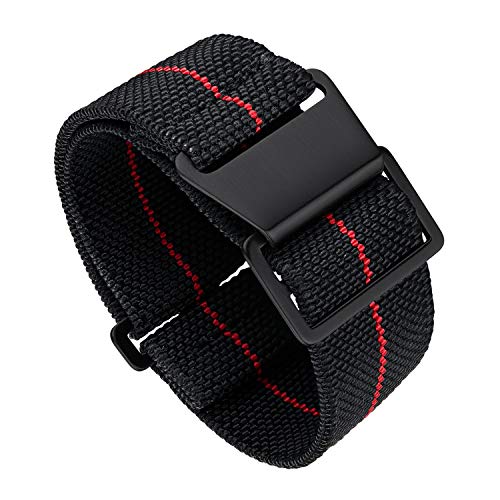 BINLUN Nylon Uhrenarmband Elastic Marinetaucher Fabric Nylon-Armbänder Militär Ersatz-armband Uhr Hakenverschluss mit Schwarz/Silber Damen&Herren 18/20/22mm von BINLUN