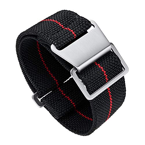 BINLUN Nylon Uhrenarmband Elastic Marinetaucher Fabric Nylon-Armbänder Militär Ersatz-armband Uhr Hakenverschluss mit Schwarz/Silber Damen&Herren 18/20/22mm von BINLUN