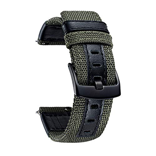 BINLUN Segeltuch Uhrenarmband 18 20 22 24mm Sport Canvas Leder Uhrenarmbänder für Herren Smartwatch Armband Kompatibel mit Samsung Kompatibel mit Garmin Kompatibel mit Huawei Kompatibel mit Amazfit von BINLUN