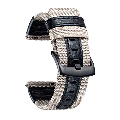 BINLUN Segeltuch Uhrenarmband 18 20 22 24mm Sport Canvas Leder Uhrenarmbänder für Herren Smartwatch Armband Kompatibel mit Samsung Kompatibel mit Garmin Kompatibel mit Huawei Kompatibel mit Amazfit von BINLUN