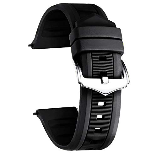 BINLUN Silikon Kautschuk Uhrenarmbänder 12mm-28mm Sportlich und Atmungsaktiv Ersatzarmband Flexibel Bequem für Herren & Damen(Schwarz,21mm) von BINLUN