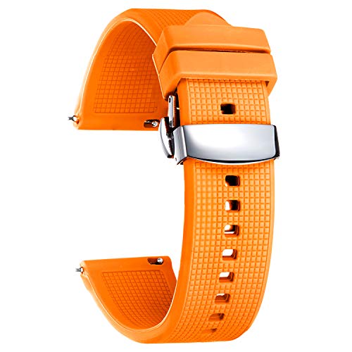 BINLUN Silikon Uhrenarmband Schnellverschluss Gummi Uhrenarmbänder für Herren Damen mit Faltschließe Smartwatch Armband 18mm 19mm 20mm 21mm 22mm 24mm Ersatzarmband (22mm, Orange) von BINLUN