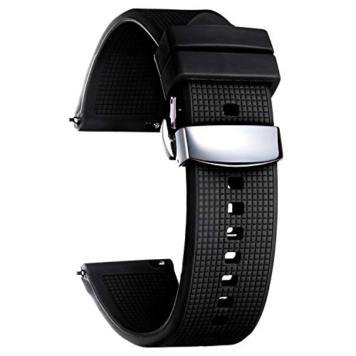 BINLUN Silikon Uhrenarmband Schnellverschluss Gummi Uhrenarmbänder für Herren Damen mit Faltschließe Smartwatch Armband 18mm 19mm 20mm 21mm 22mm 24mm Ersatzarmband (24mm, Schwarz) von BINLUN