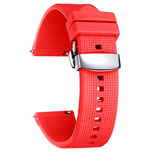 BINLUN Silikon Uhrenarmband Schnellverschluss Gummi Uhrenarmbänder für Herren Damen Kautschuk Smartwatch Armband Sport Uhrenband Ersatzarmband mit Faltschließe (19mm, Rot) von BINLUN