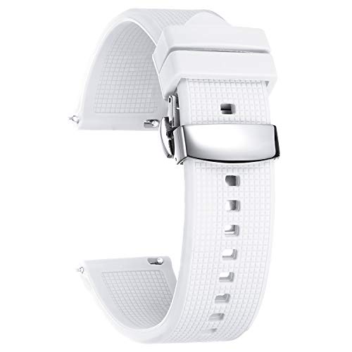 BINLUN Silikon Uhrenarmband Schnellverschluss Gummi Uhrenarmbänder für Herren Damen Kautschuk Smartwatch Armband Sport Uhrenband Ersatzarmband mit Faltschließe (24mm, Weiß) von BINLUN