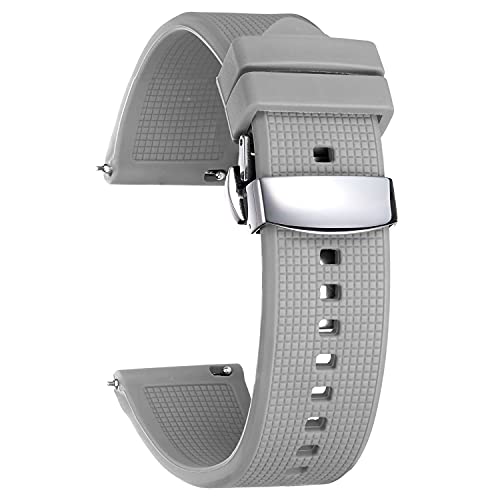 BINLUN Silikon Uhrenarmband Schnellverschluss Gummi Uhrenarmbänder für Herren Damen Kautschuk Smartwatch Armband Sport Uhrenband Ersatzarmband mit Faltschließe (18mm, Grau) von BINLUN