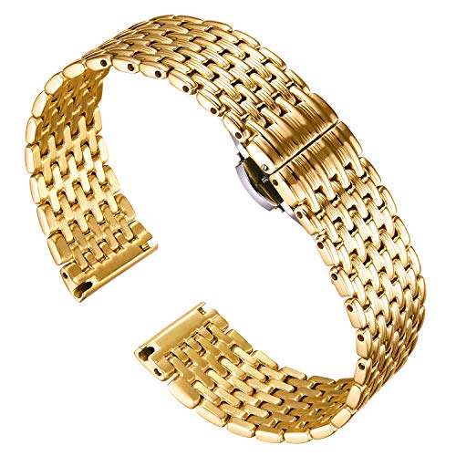 BINLUN Thin Mesh Edelstahl Uhrenarmbänder Light Ersatz Uhrenarmband Poliertes Armband für Herren Damenuhr 12mm / 14mm / 16mm / 18mm / 20mm / 22mm mit Butterfly Schnalle von BINLUN