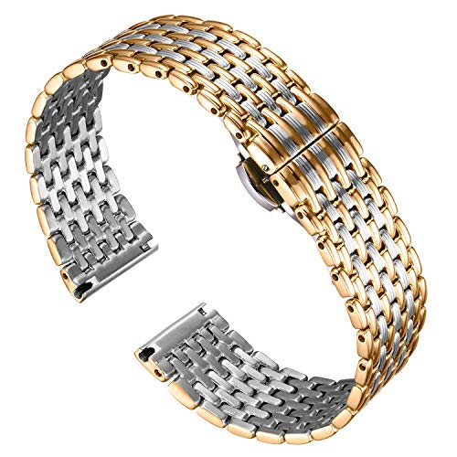 BINLUN Thin Mesh Edelstahl Uhrenarmbänder Light Ersatz Uhrenarmband Poliertes Armband für Herren Damenuhr 12mm / 14mm / 16mm / 18mm / 20mm / 22mm mit Butterfly Schnalle von BINLUN