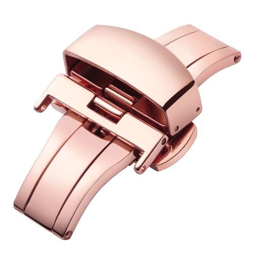 BINLUN Uhr Verschluss Edelstahl Schmetterling Uhrverschluss Faltschließe Schnalle für Leder Uhrenarmbänder in Gold, Roségold, Silber, Schwarz (12mm, 14mm, 16mm, 18mm, 20mm, 22mm) von BINLUN