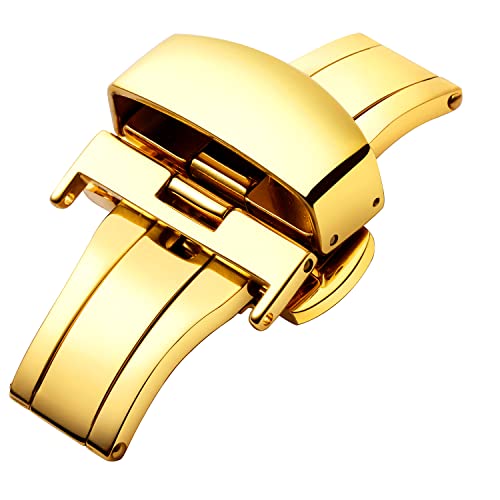 BINLUN Uhr Verschluss Edelstahl Schmetterling Uhrverschluss Faltschließe Schnalle für Leder Uhrenarmbänder in Gold, Roségold, Silber, Schwarz (12mm, 14mm, 16mm, 18mm, 20mm, 22mm) von BINLUN