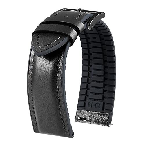 BINLUN Leder Uhrenarmbänder Silikon-Innenfutter Hybrid Elegant Schnellverschluss Lederarmband für Smartwatches Schwarze/Silberne Schnalle 6 Farben Herren Damen（Schwarz, 21mm,Schwarze Schnalle von BINLUN