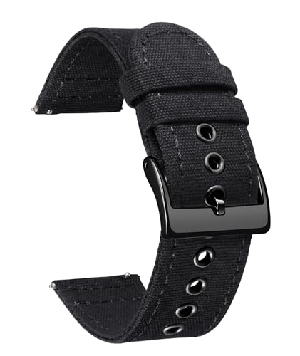 BINLUN Canvas Uhrenarmband Schnellverschluss Stoff Uhrenarmbänder 18mm 20mm 22mm 24mm Textil Ersatzarmbänder für Herren und Damen mit Silber/Schwarze Schnalle von BINLUN