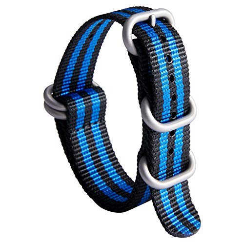 Uhrenarmband Nylon Dickes G10 Premium Ballistisches Armband Mehrfarbige Bänder für Herren Damen 18mm 19mm 20mm 21mm 22mm 23mm 24mm mit Silber/Schwarz Edelstahl Schnalle von BINLUN