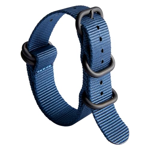 BINLUN Uhrenarmband Nylon Dickes G10 Premium Ballistic Ersatz Armband Mehrfarbige Bänder für Herren Damen mit Heavy Duty 5 Ringe(18mm, Blaues Band Schwarze Schnalle) von BINLUN