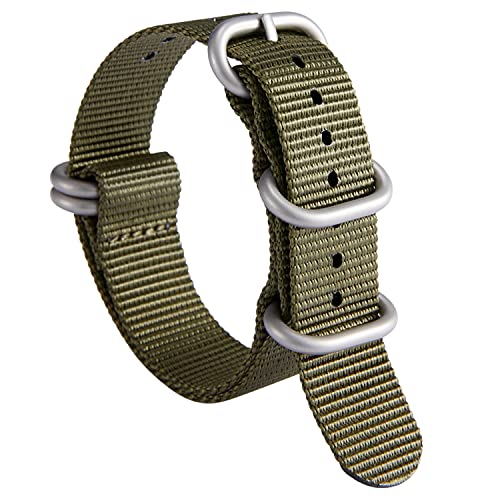 Uhrenarmband Nylon Dickes G10 Premium Ballistisches Armband Mehrfarbige Bänder für Herren Damen 18mm 19mm 20mm 21mm 22mm 23mm 24mm mit Silber/Schwarz Edelstahl Schnalle von BINLUN