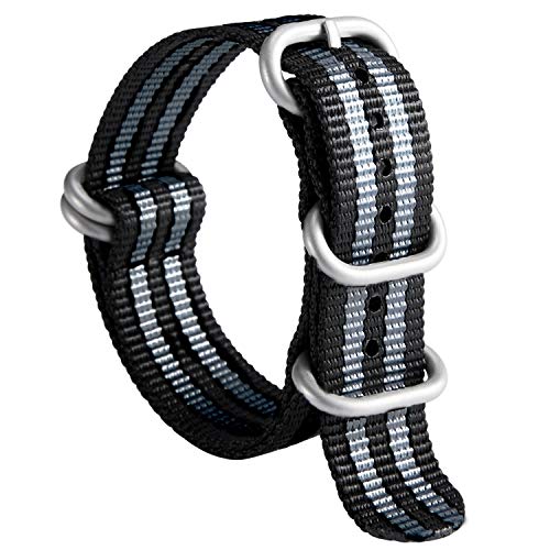 Uhrenarmband Nylon Dickes G10 Premium Ballistisches Armband Mehrfarbige Bänder für Herren Damen 18mm 19mm 20mm 21mm 22mm 23mm 24mm mit Silber/Schwarz Edelstahl Schnalle von BINLUN