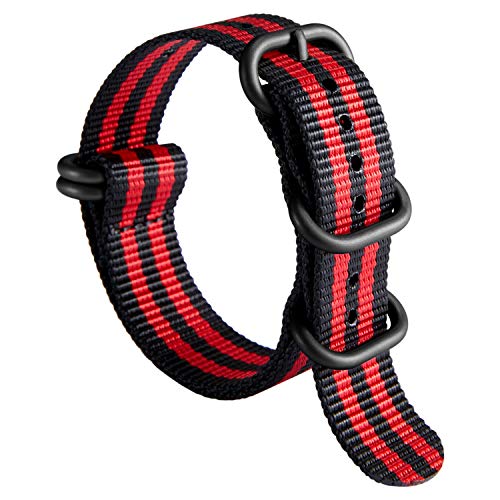 Uhrenarmband Nylon Dickes G10 Premium Ballistisches Armband Mehrfarbige Bänder für Herren Damen 18mm 19mm 20mm 21mm 22mm 23mm 24mm mit Silber/Schwarz Edelstahl Schnalle von BINLUN