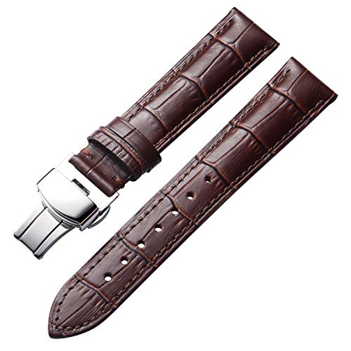 Original Kalbsleder Leder Uhrenarmbänder Ersatz Alligator Armband für Männer Frauen mit Silber/Gold/Roségold Schmetterling Einsatzschnalle 12mm 13mm 14mm 16mm 17mm 18mm 19mm 20mm 21mm 22mm 23mm 24mm von BINLUN