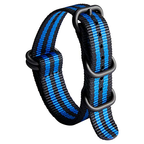 Uhrenarmband Nylon Dickes G10 Premium Ballistisches Armband Mehrfarbige Bänder für Herren Damen 18mm 19mm 20mm 21mm 22mm 23mm 24mm mit Silber/Schwarz Edelstahl Schnalle von BINLUN